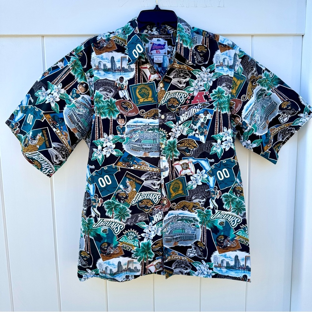 Reyn Spooner Jacksonville Jaguars Hawaiian All Over Print Shirt Large Men's